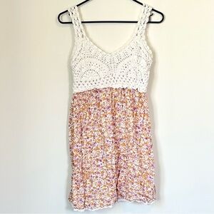 Jessica Simpson White Crochet Top Floral Mini Dress - Size: Medium